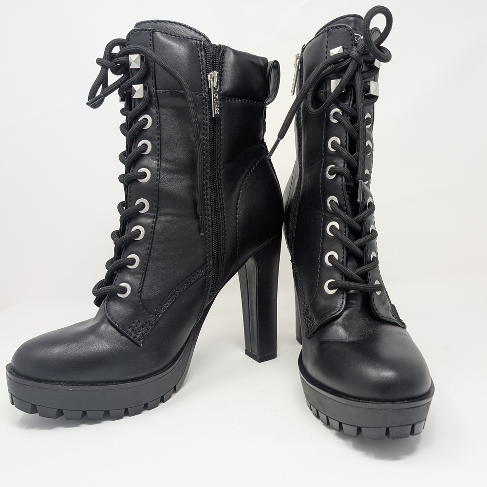 GUESS Black Lace-Up Ankle Combat Boots SIZE 9.5 - Picture 2 of 13